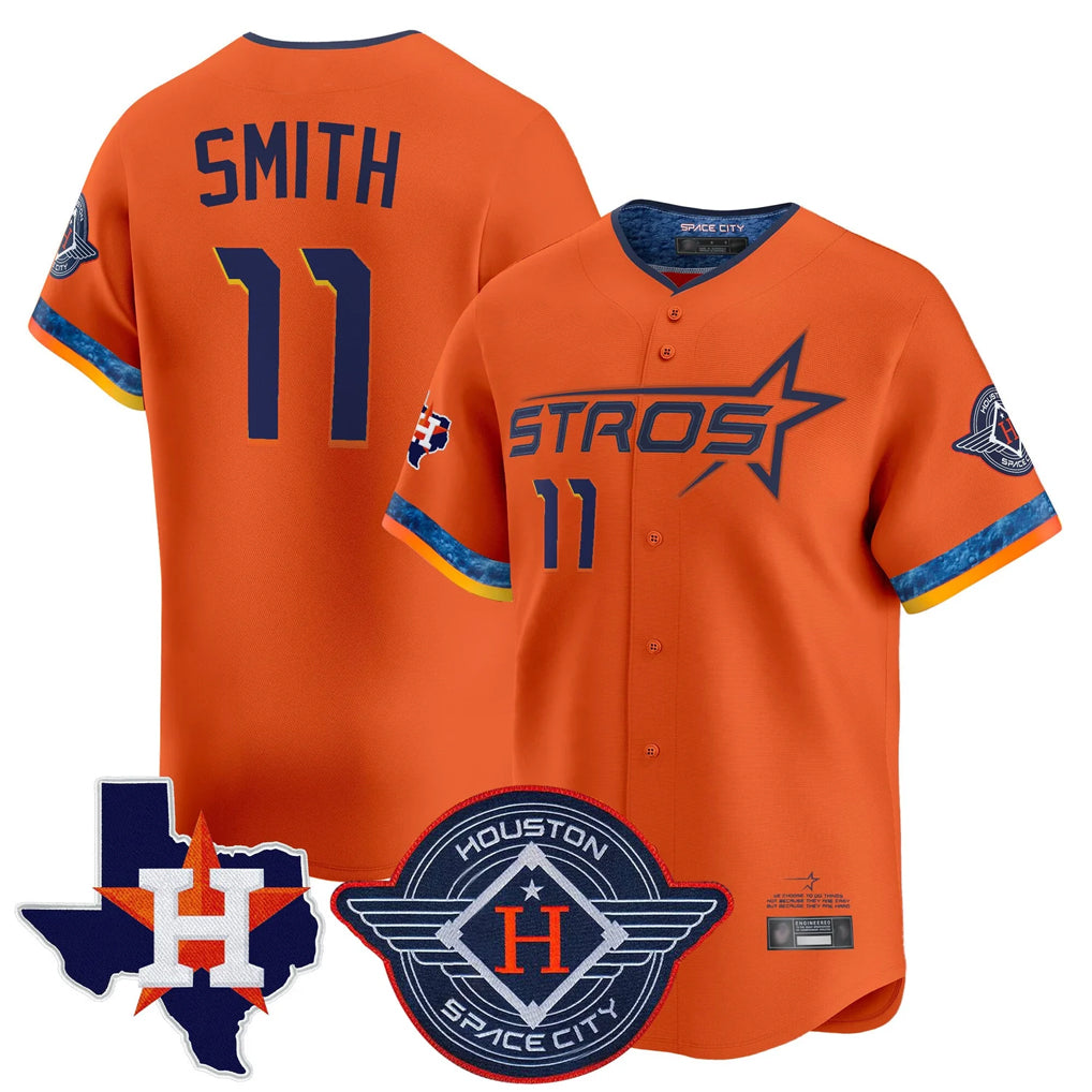 Rebec H.Astros #11 Cam Smith Player Orange City Connect Texas Patch Vapor Premier Limited Home Stitched Jerseys