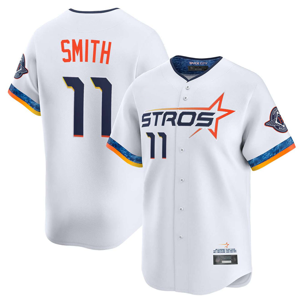 Rebec H.Astros #11 Cam Smith Player White City Connect Limited Home Stitched Jerseys