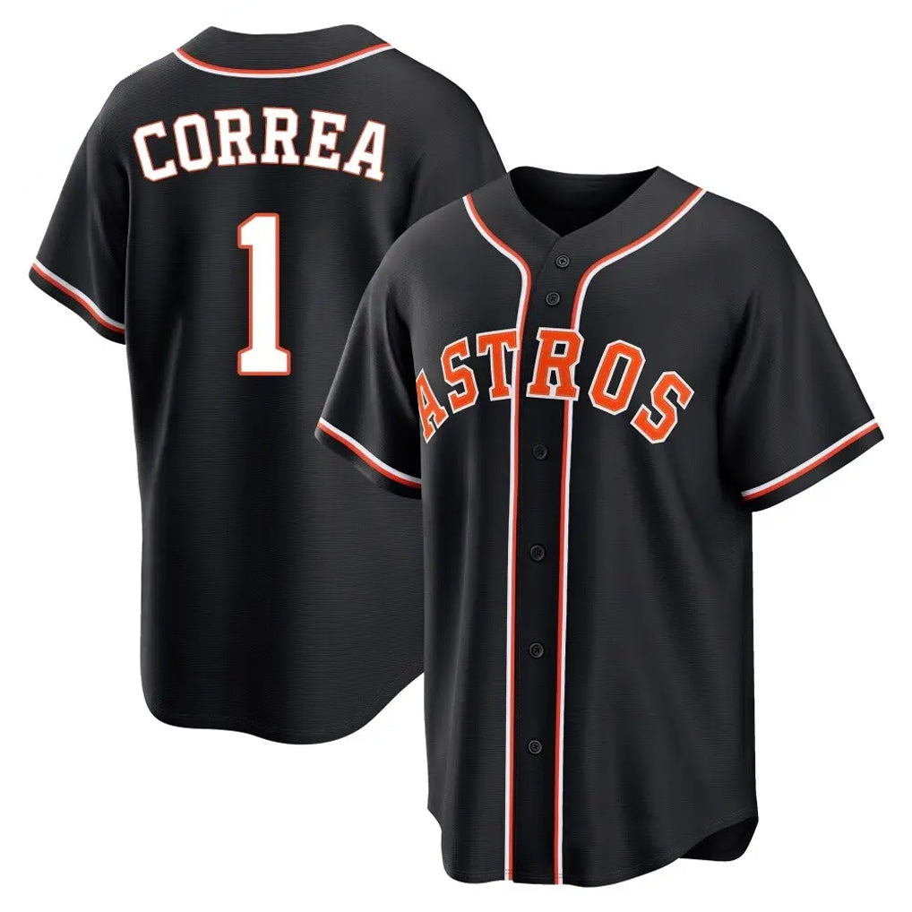 Rebec H.Astros #1 Carlos Correa Player Black Fashion Out Home Game Stitched Jerseys