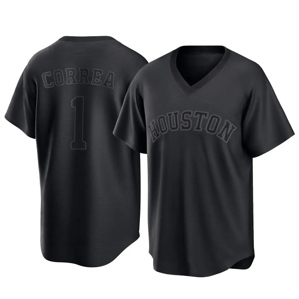 Rebec H.Astros #1 Carlos Correa Player Black Fashion T-shirt Home Game Stitched Jerseys