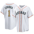 Rebec H.Astros #1 Carlos Correa Player Gold Collection Game Home Stitched Jerseys