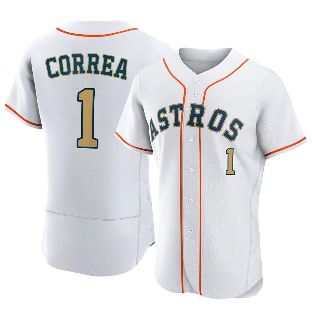 Rebec H.Astros #1 Carlos Correa Player Gold Collection Limited Elite Home Stitched Jerseys