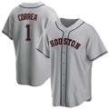 Rebec H.Astros #1 Carlos Correa Player Gray Home Game Stitched Jerseys