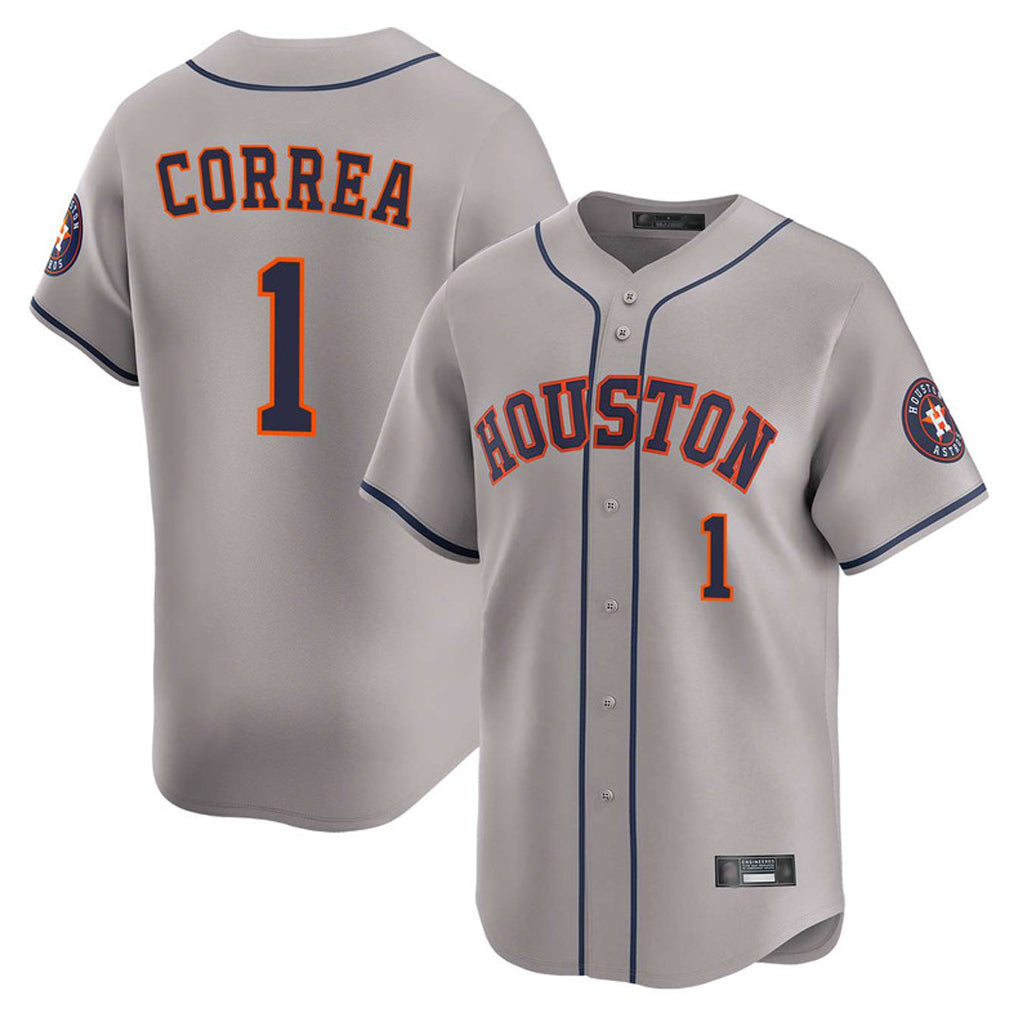 Rebec H.Astros #1 Carlos Correa Player Gray Home Limited Stitched Jerseys