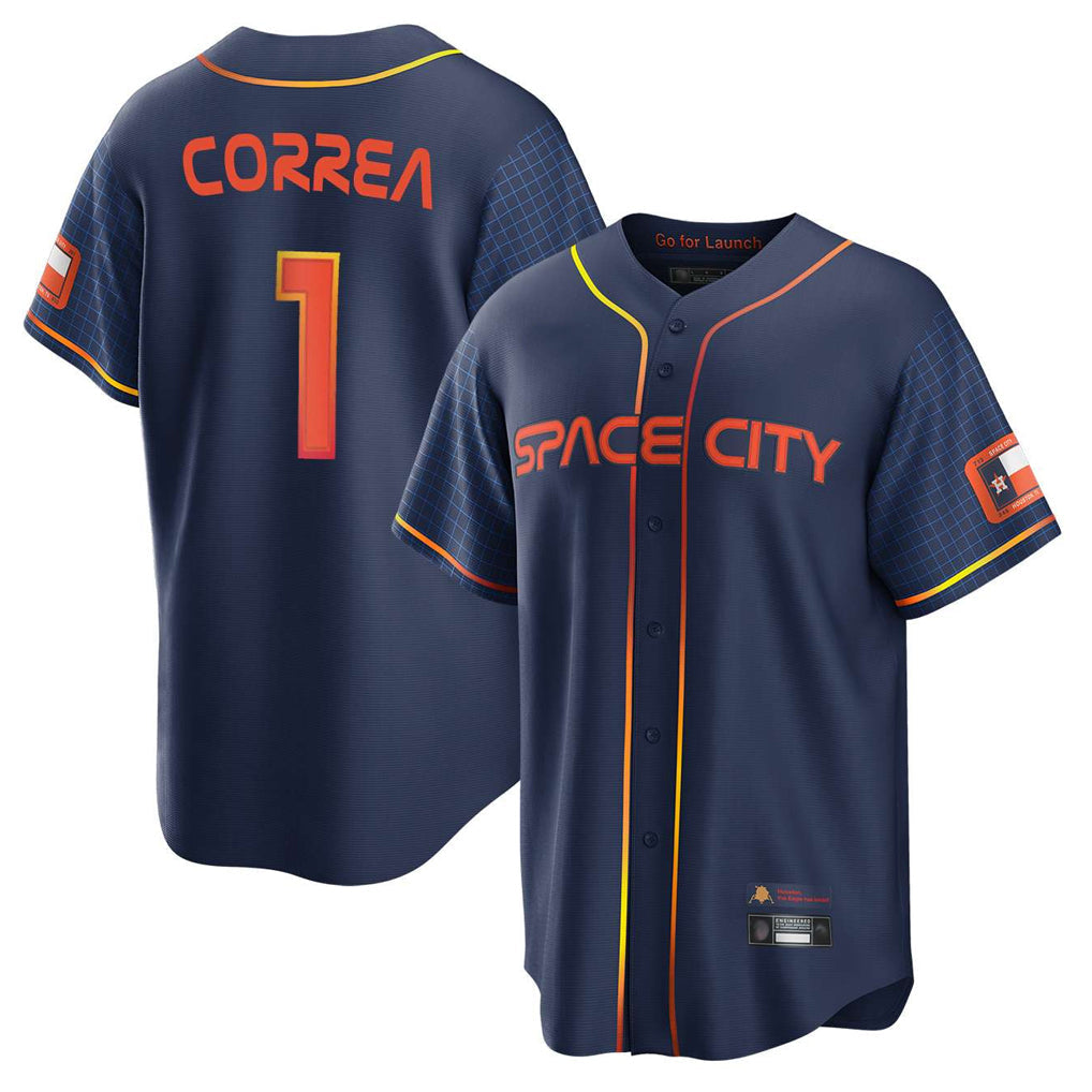 Rebec H.Astros #1 Carlos Correa Player Navy City Connect Home Game Stitched Jerseys