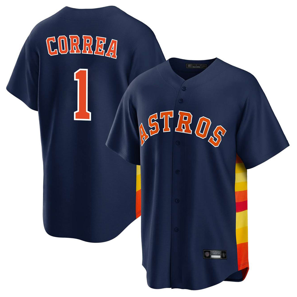 Rebec H.Astros #1 Carlos Correa Player Navy Home Game Stitched Jerseys
