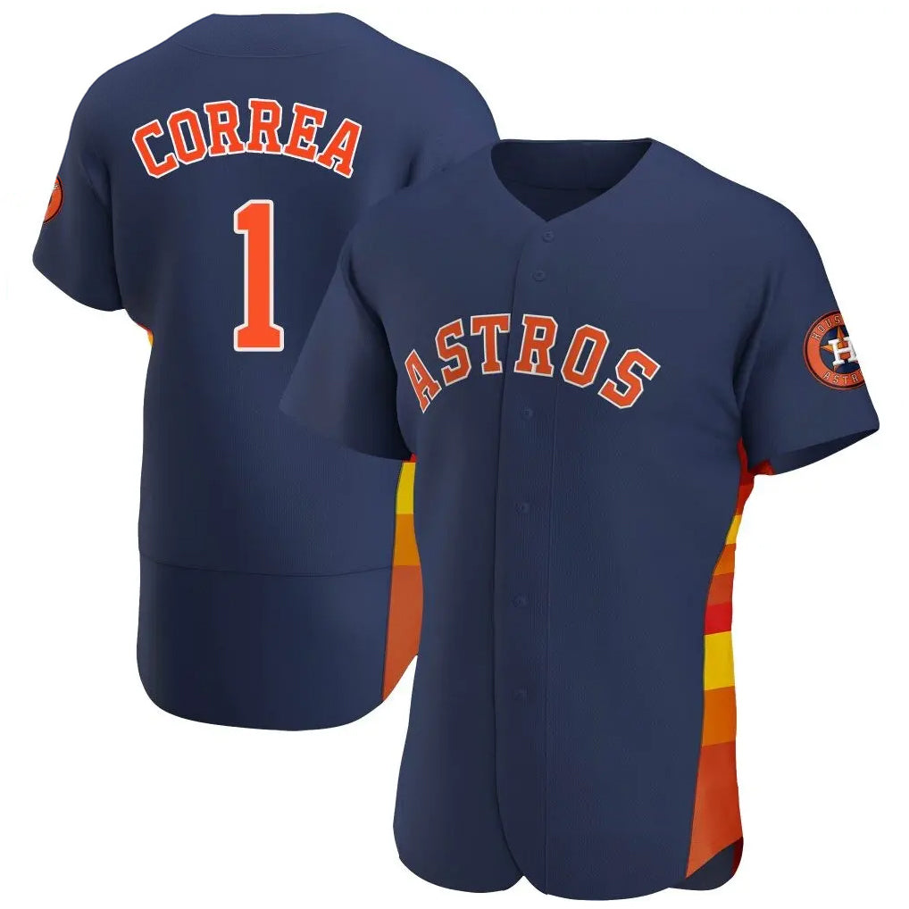 Rebec H.Astros #1 Carlos Correa Player Navy Home Limited Elite Stitched Jerseys