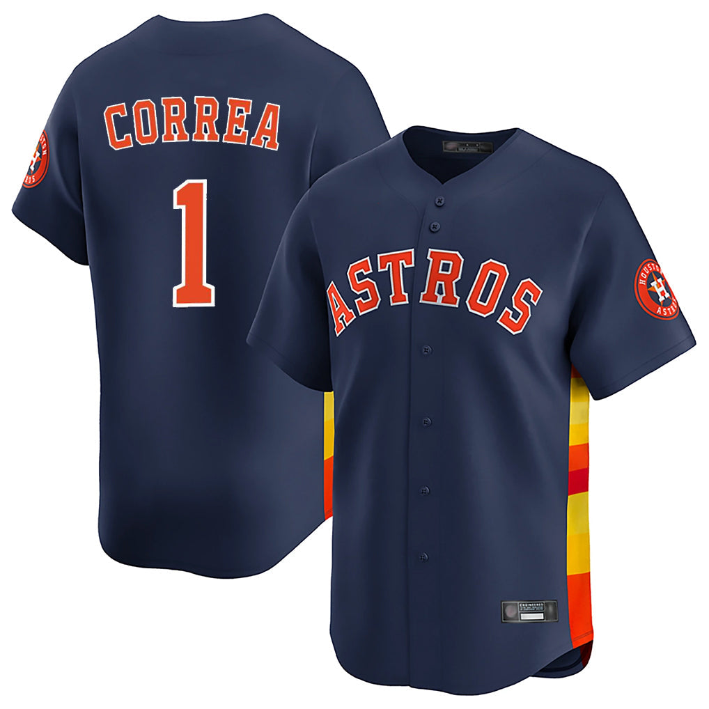 Rebec H.Astros #1 Carlos Correa Player Navy Home Limited Stitched Jerseys