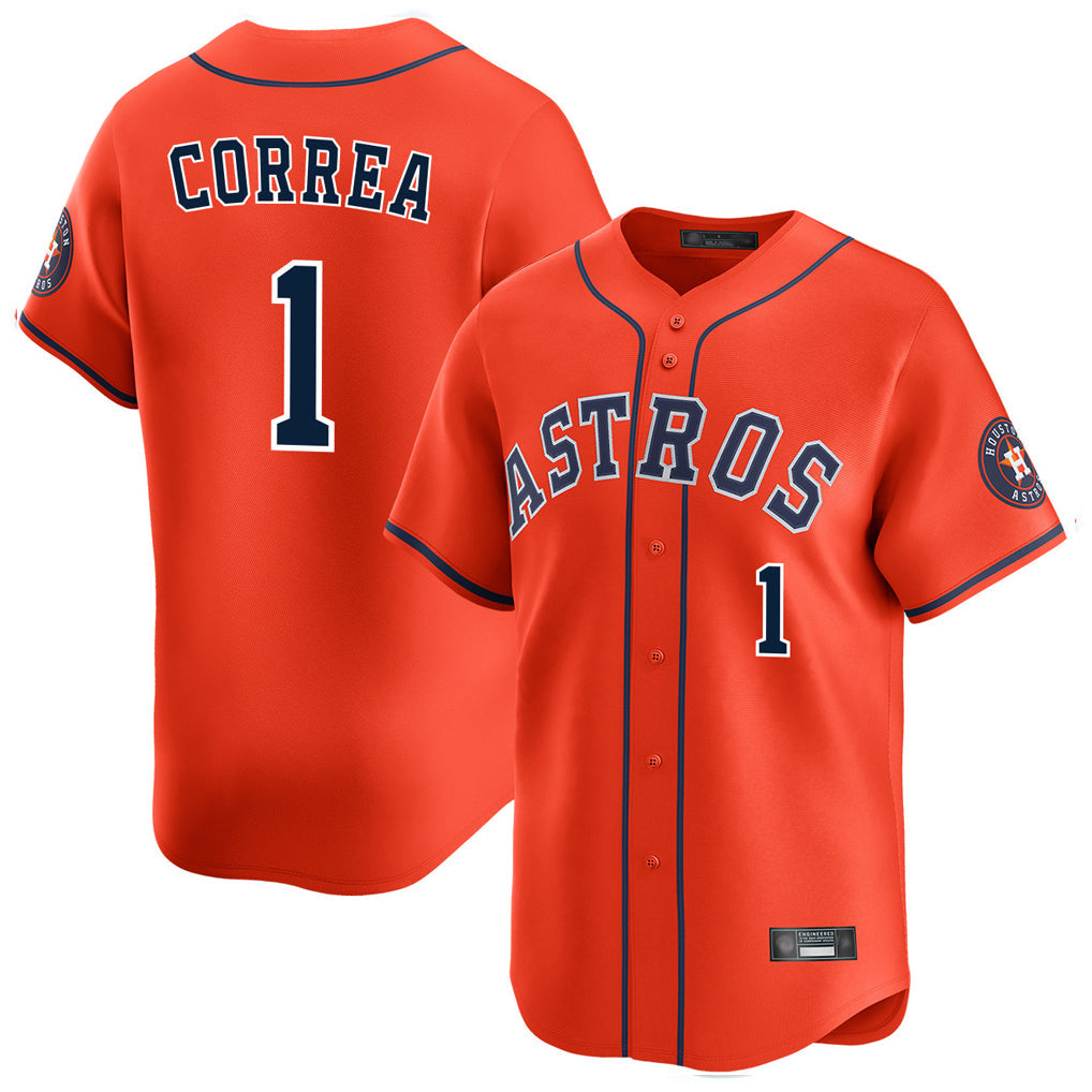Rebec H.Astros #1 Carlos Correa Player Orange Home Limited Stitched Jerseys