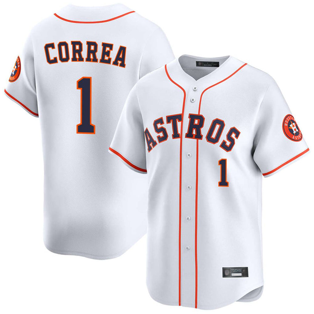 Rebec H.Astros #1 Carlos Correa Player White Home Limited Stitched Jerseys