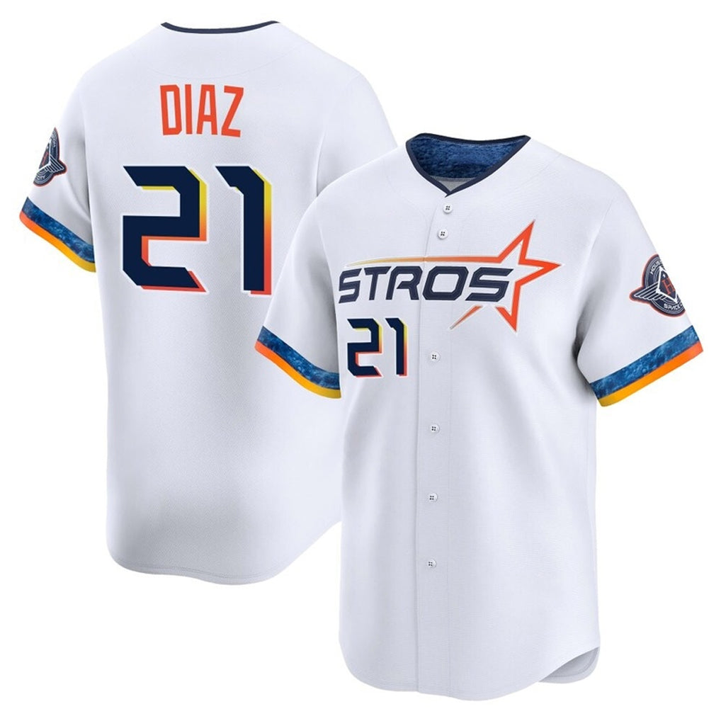 Rebec H.Astros #21 Yainer Diaz Player White City Connect Limited Home Stitched Jerseys