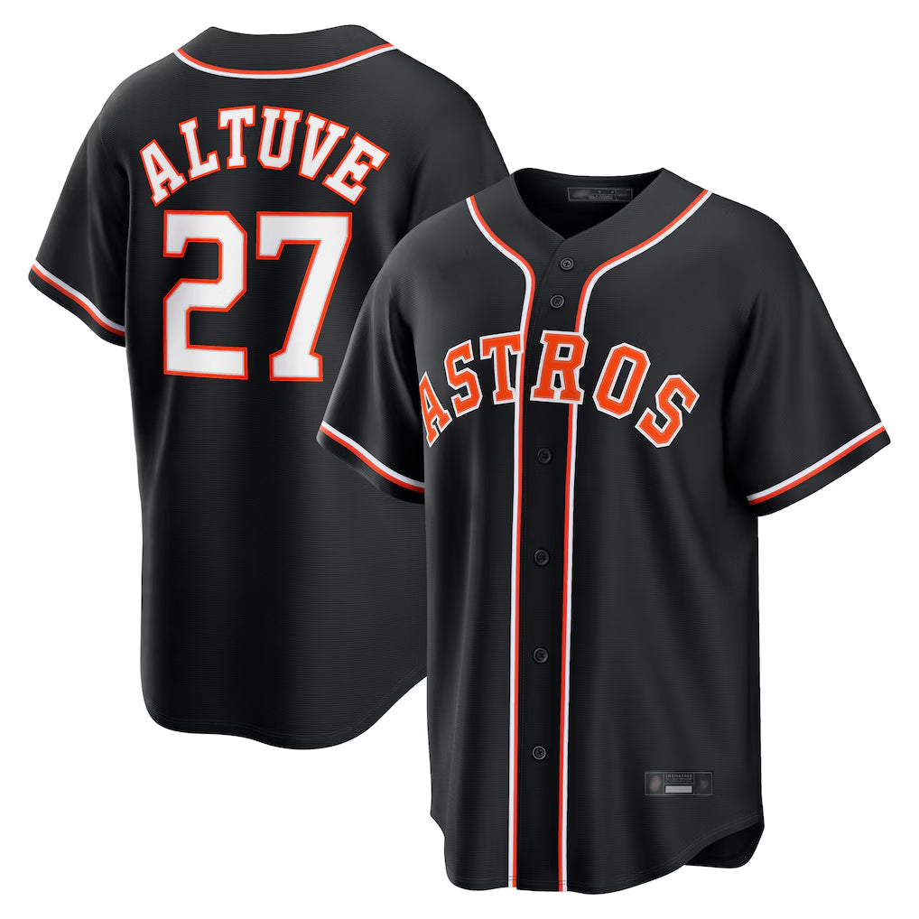Rebec H.Astros #27 Jose Altuve Player Black Fashion Out Home Game Stitched Jerseys