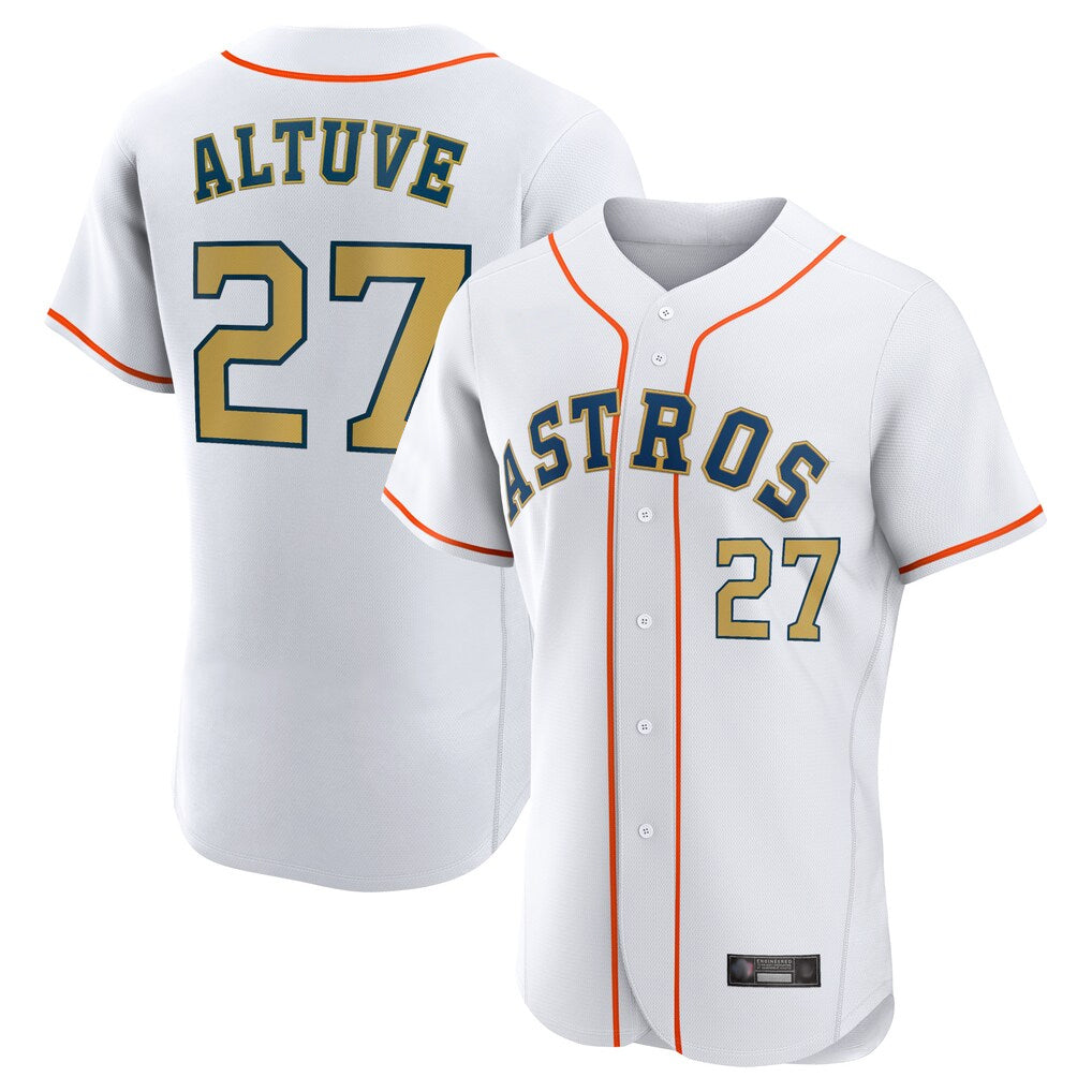 Rebec H.Astros #27 Jose Altuve Player Gold Collection Limited Elite Home Stitched Jerseys