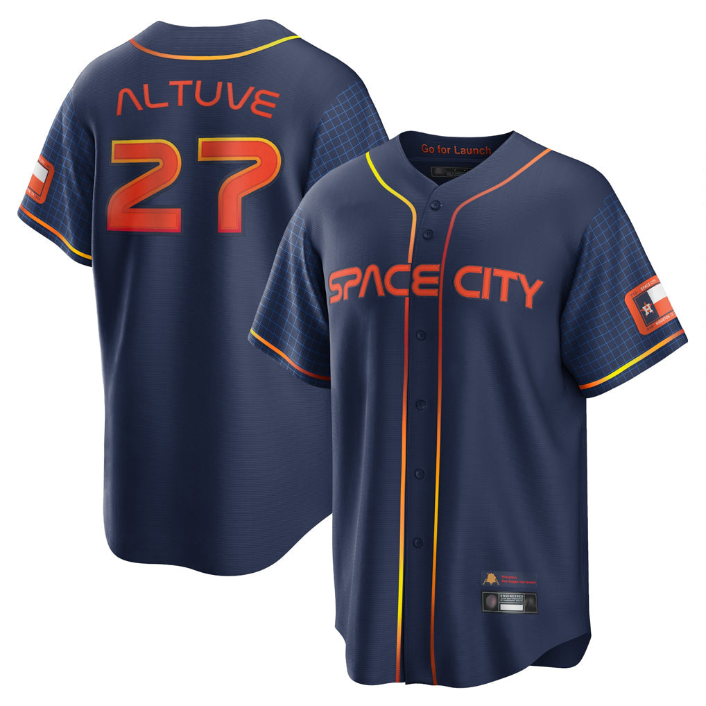 Rebec H.Astros #27 Jose Altuve Player Navy City Connect Home Game Stitched Jerseys