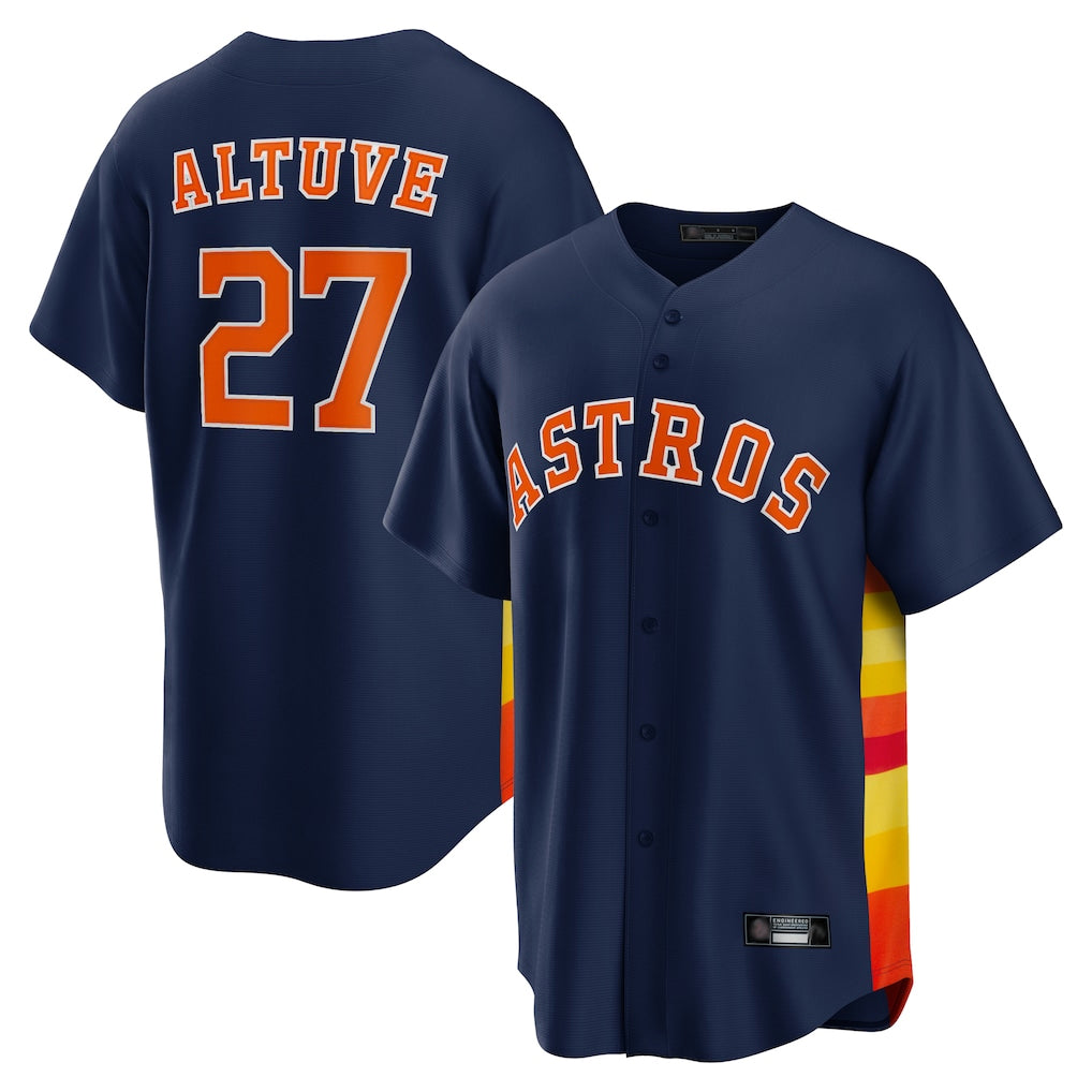 Rebec H.Astros #27 Jose Altuve Player Navy Home Game Stitched Jerseys