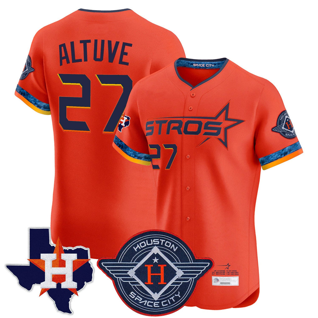Rebec H.Astros #27 Jose Altuve Player Orange City Connect Texas Patch Vapor Premier Limited Elite Home Stitched Jerseys