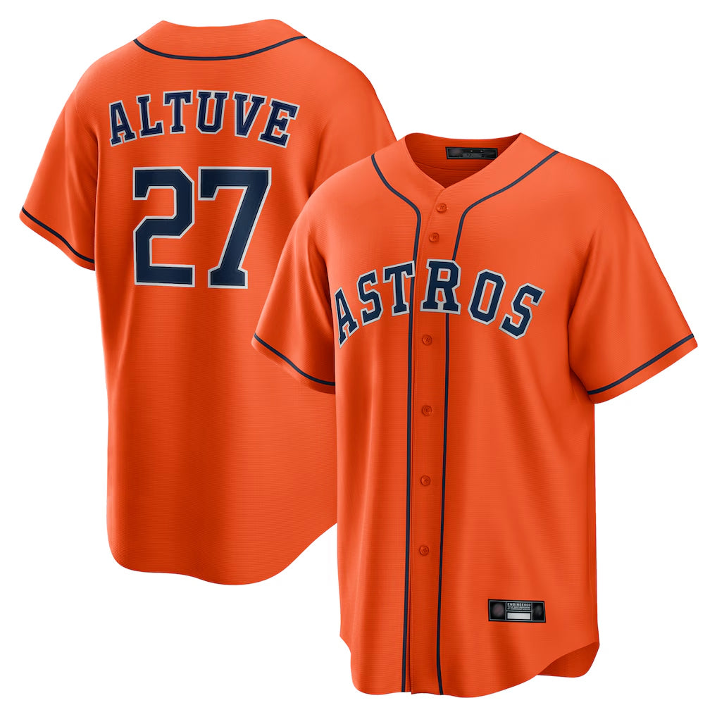 Rebec H.Astros #27 Jose Altuve Player Orange Home Game Stitched Jerseys