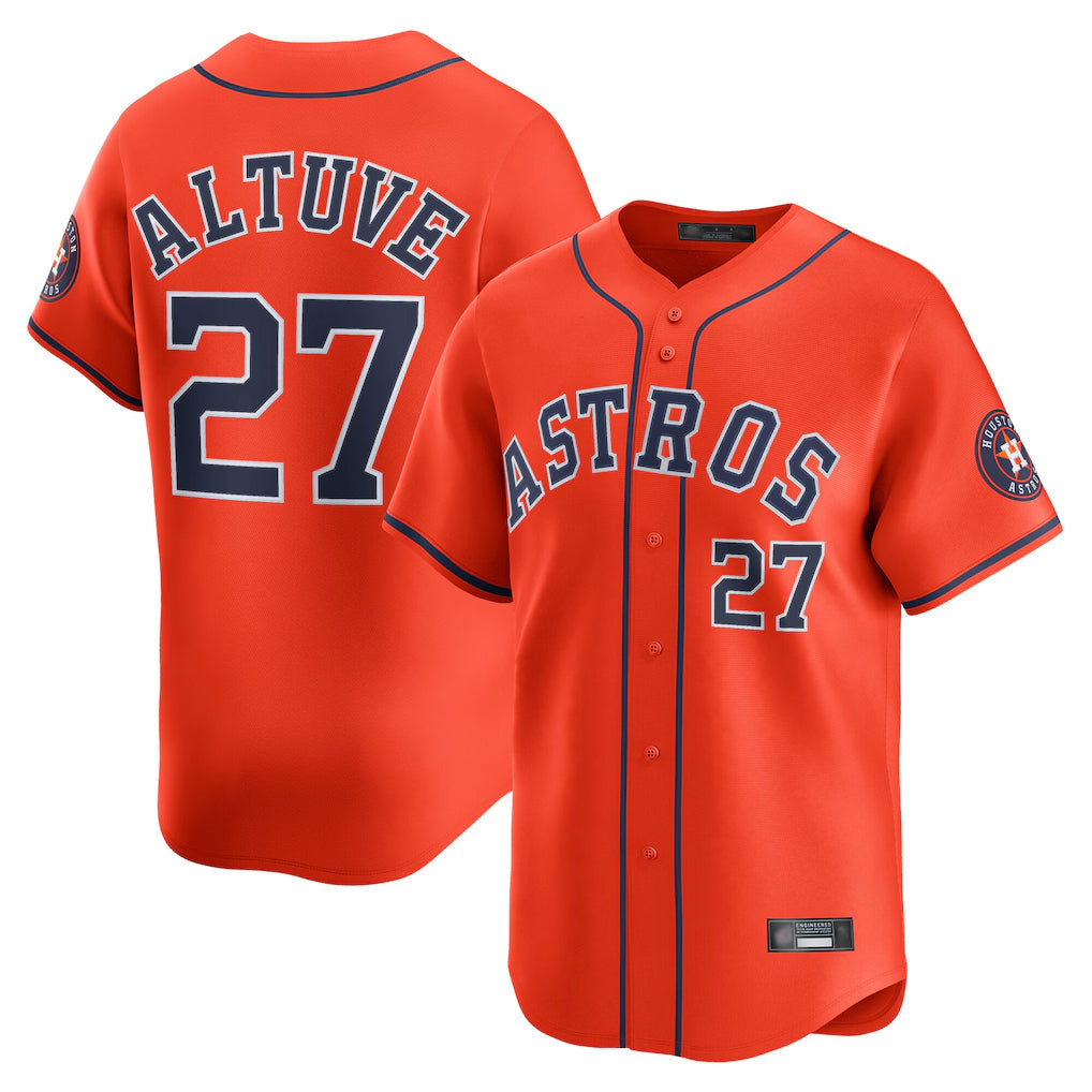 Rebec H.Astros #27 Jose Altuve Player Orange Home Limited Stitched Jerseys