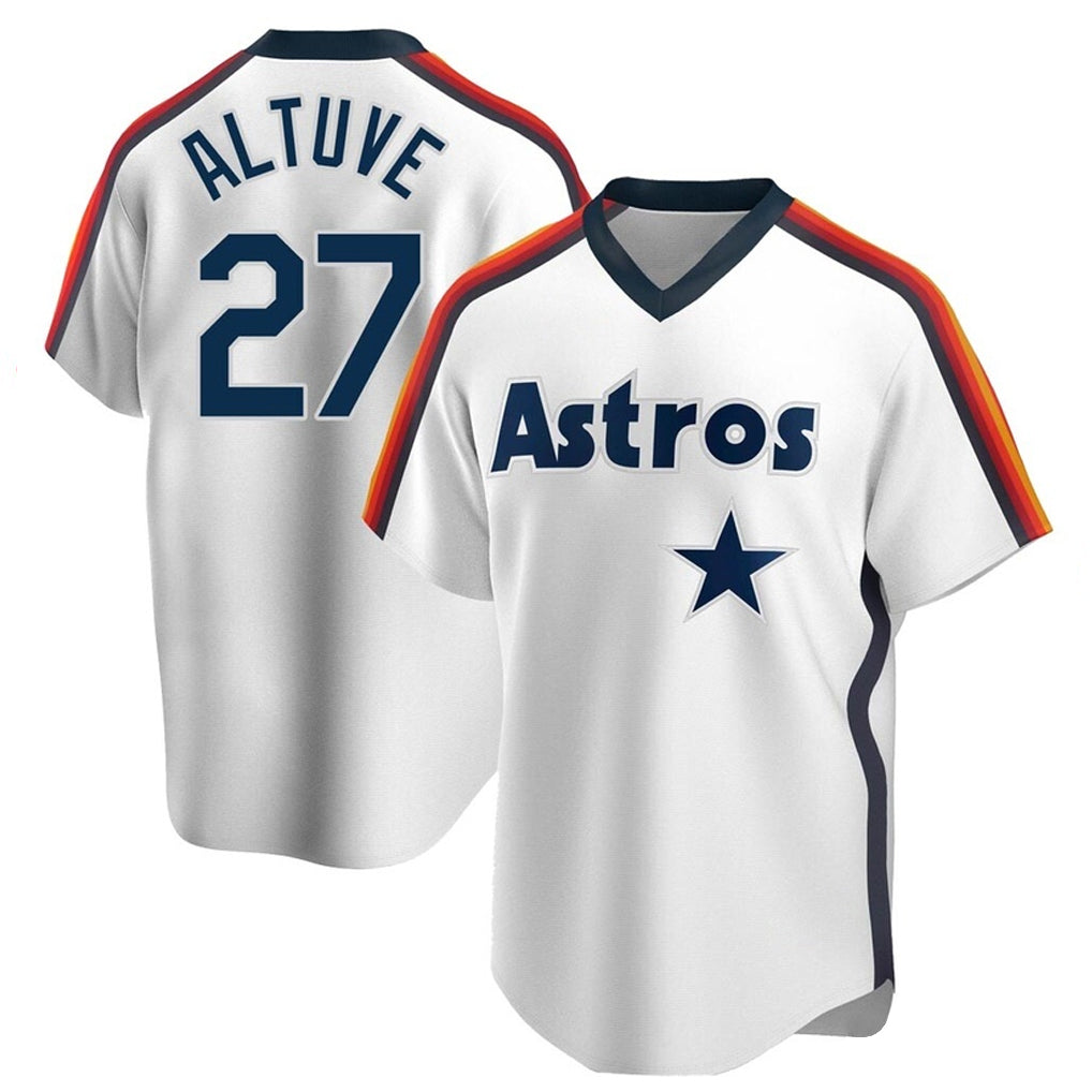 Rebec H.Astros #27 Jose Altuve Player White Cooperstown Collection T-shirt Stitched Jerseys