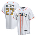 Rebec H.Astros #27 Jose Altuve Player White Gold Collection Game Home Stitched Jerseys