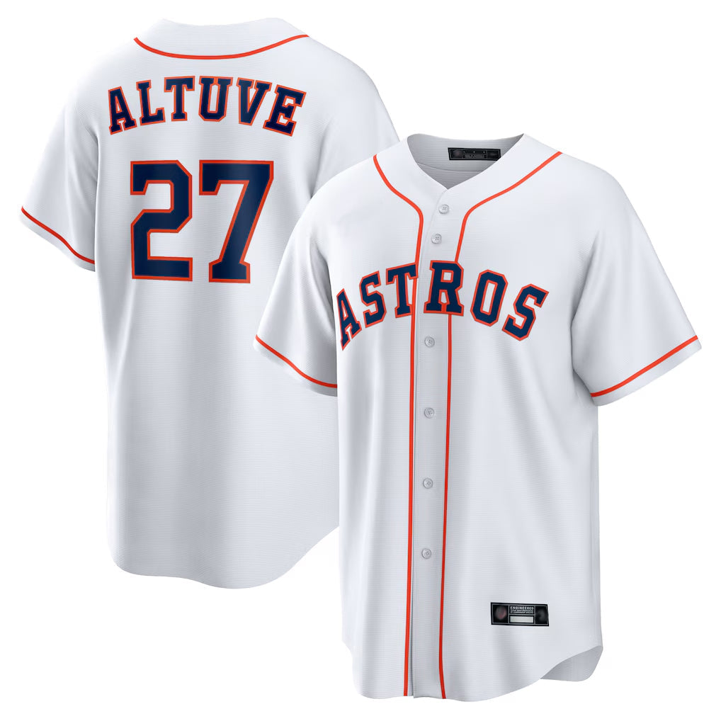 Rebec H.Astros #27 Jose Altuve Player White Home Game Stitched Jerseys
