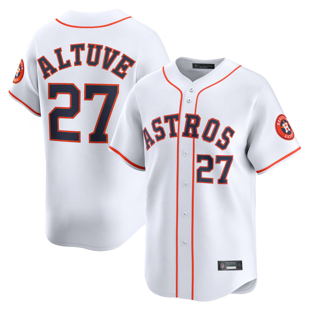 Rebec H.Astros #27 Jose Altuve Player White Home Limited Stitched Jerseys