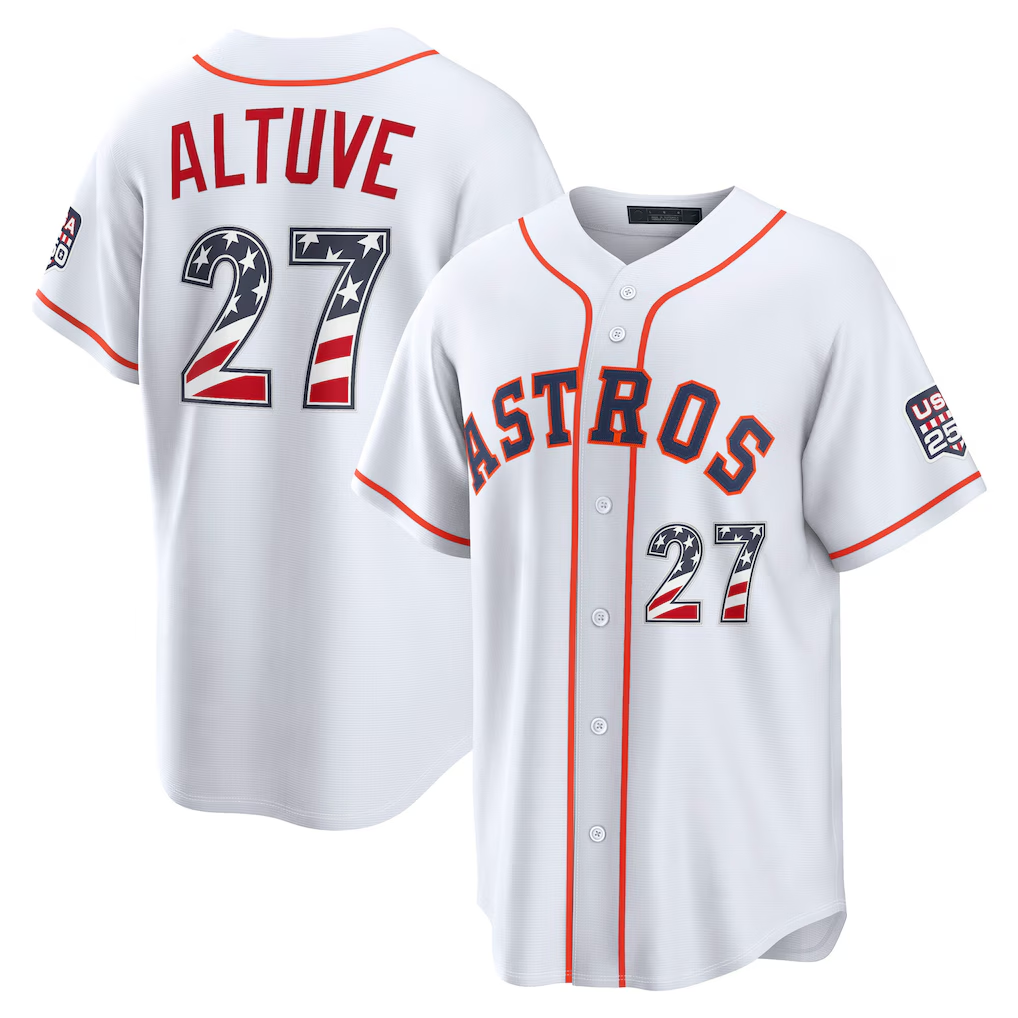 Rebec H.Astros #27 Jose Altuve White USA 250 Fourth of July Home Stadium Jersey