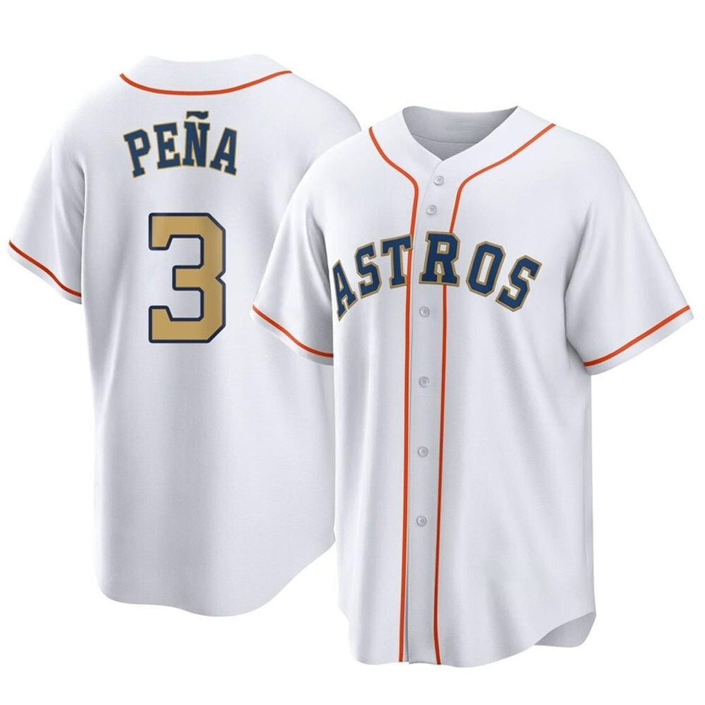 Rebec H.Astros #3 Jeremy Pe?a Player Gold Collection Game Home Stitched Jerseys