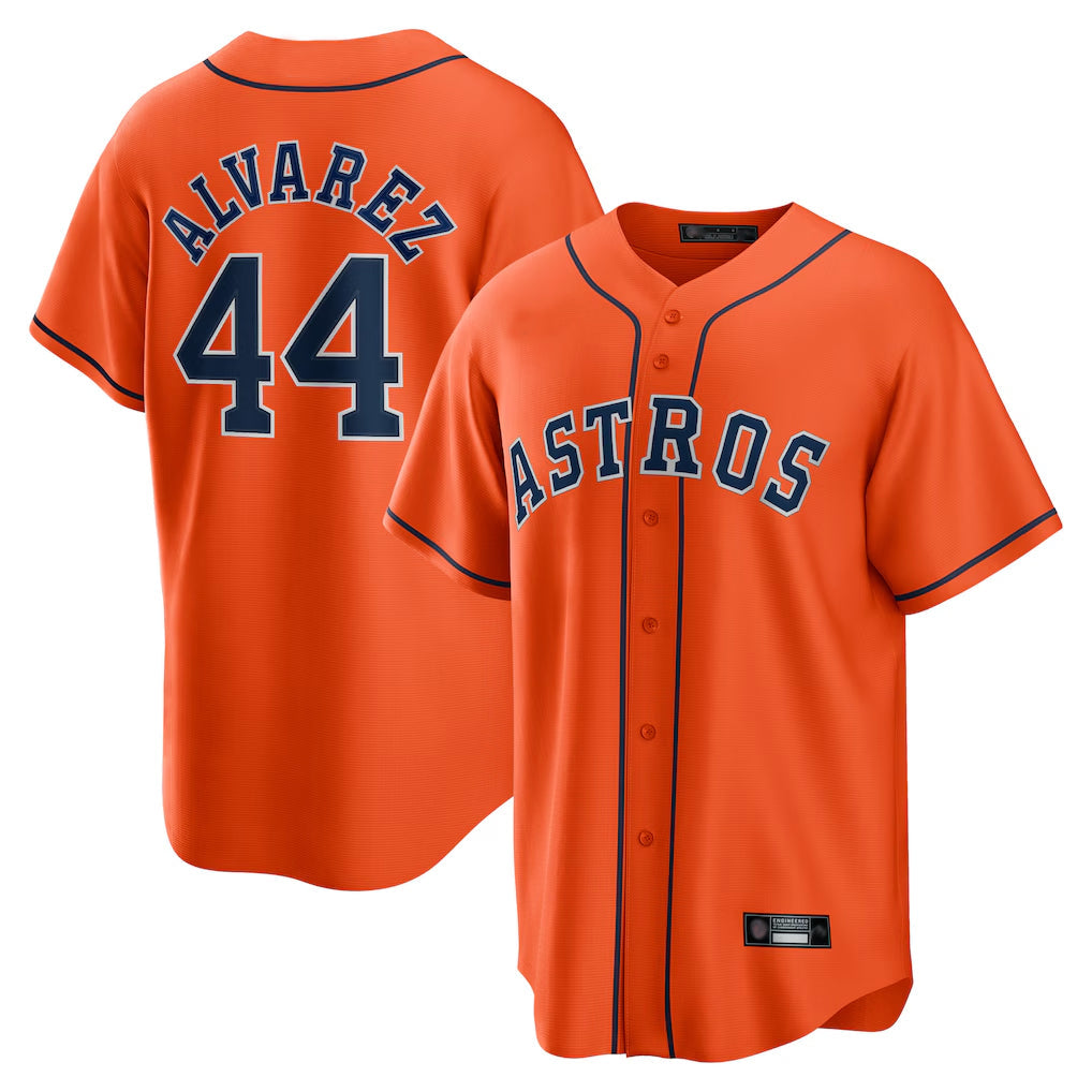 Rebec H.Astros #44 Yordan Alvarez Player Orange Home Game Stitched Jerseys