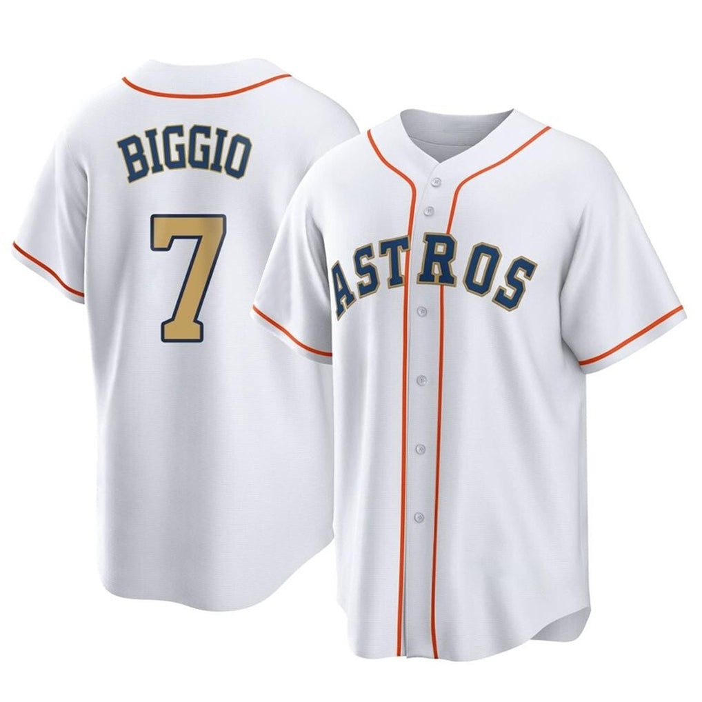 Rebec H.Astros #7 Craig Biggio Player Gold Collection Game Home Stitched Jerseys