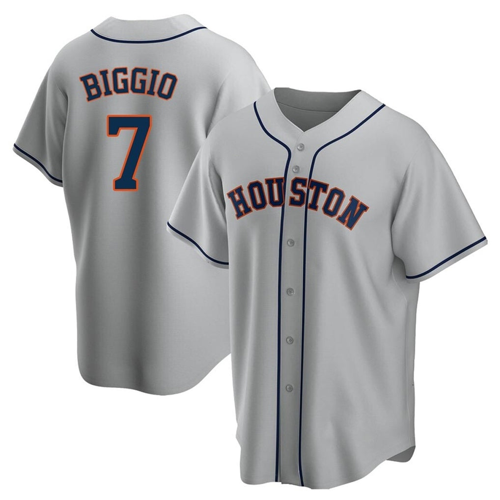 Rebec H.Astros #7 Craig Biggio Player Gray Home Game Stitched Jerseys