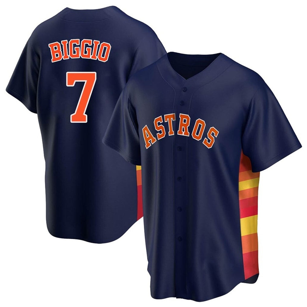 Rebec H.Astros #7 Craig Biggio Player Navy Home Game Stitched Jerseys