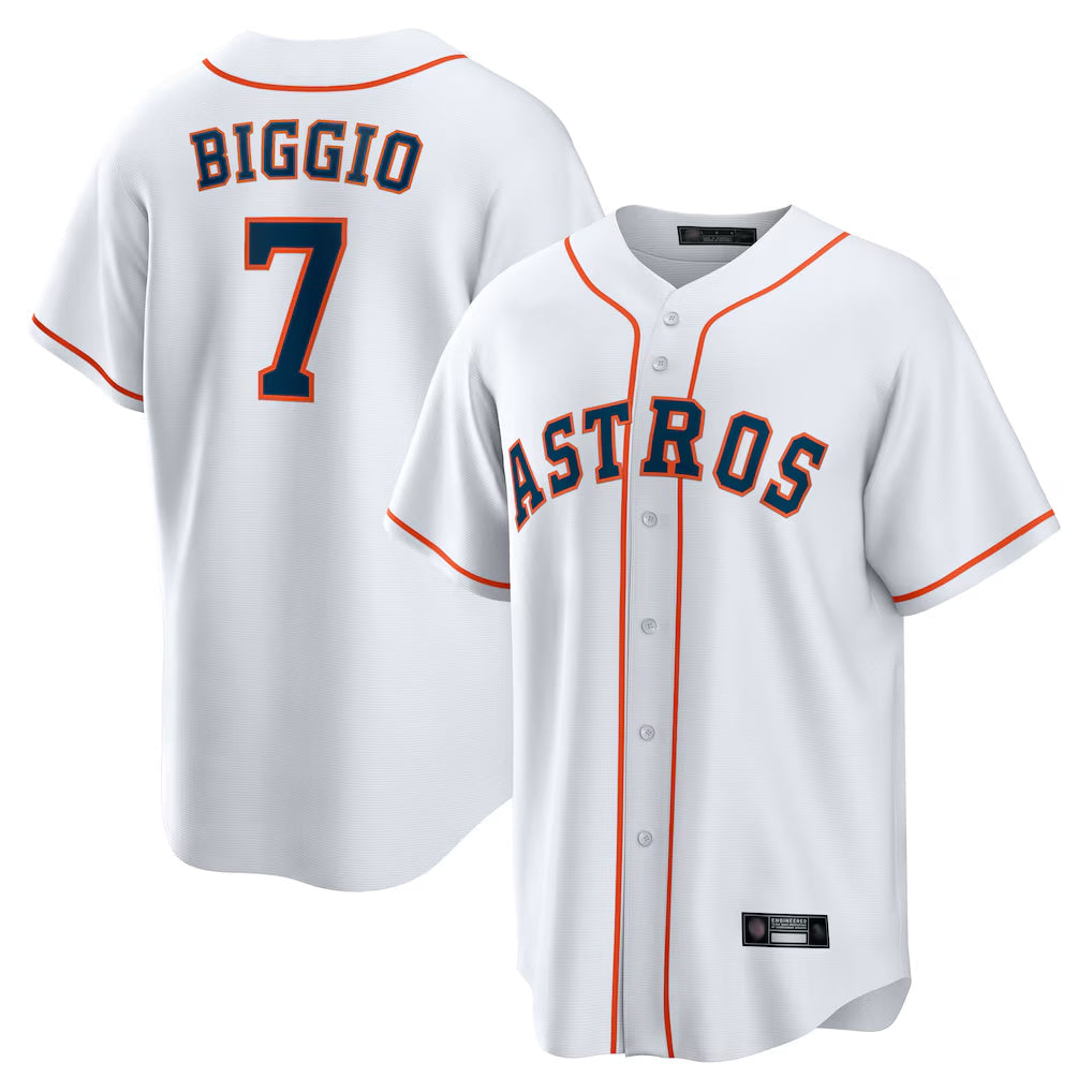 Rebec H.Astros #7 Craig Biggio Player White Home Game Stitched Jerseys