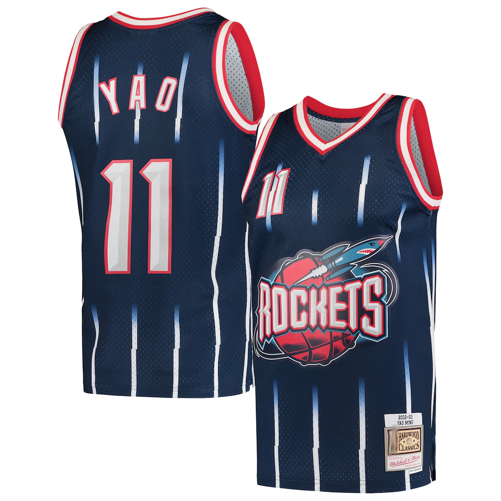 Rebec H.Rockets #11 Yao Ming Mitchell & Ness Navy 200203 Hardwood Classics Swingman Stitched Jerseys