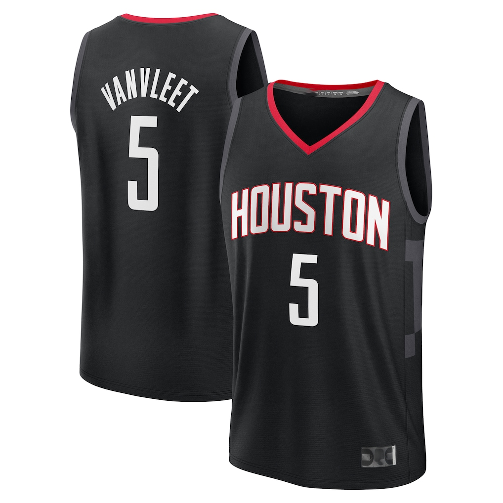 Rebec H.Rockets #5 Fred VanVleet Black Fast Break Replica Player Stitched Jerseys- Statement Edition