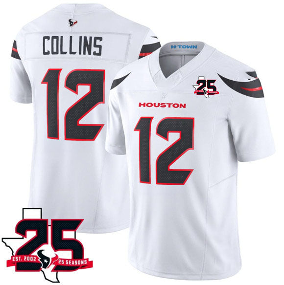 Rebec H.Texans #12 Nico Collins White 2026 F.U.S.E. With 25th Anniversary Patch Limited Football Stitched Jersey