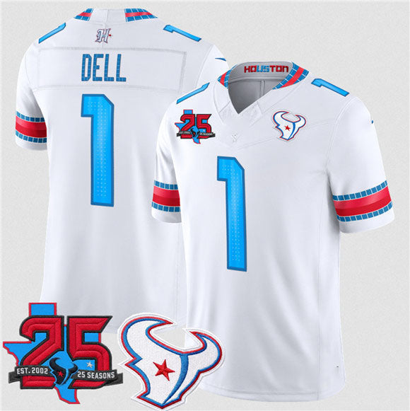 Rebec H.Texans #1 Tank Dell White 2026 F.U.S.E. Rivalries Collection With 25th Anniversary Patch Limited Football Stitched Jersey