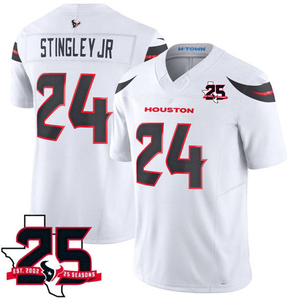 Rebec H.Texans #24 Derek Stingley Jr. White 2026 F.U.S.E. With 25th Anniversary Patch Limited Football Stitched Jersey