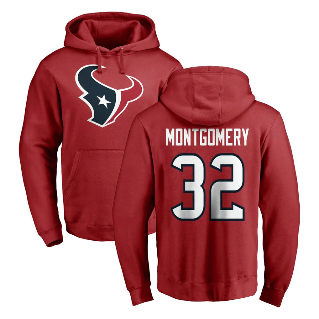 Rebec H.Texans #32 David Montgomery Player Red Pro Line Pullover Hoodie Limited Game Stitched Jerseys