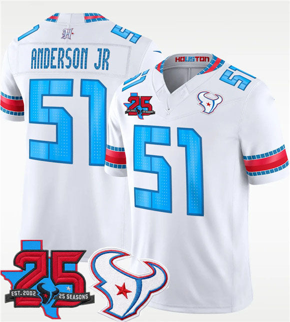 Rebec H.Texans #51 Will Anderson Jr. White 2026 F.U.S.E. Rivalries Collection With 25th Anniversary Patch Limited Football Stitched Jersey