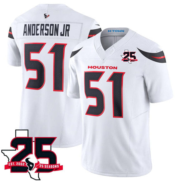 Rebec H.Texans #51 Will Anderson Jr. White 2026 F.U.S.E. With 25th Anniversary Patch Limited Football Stitched Jersey