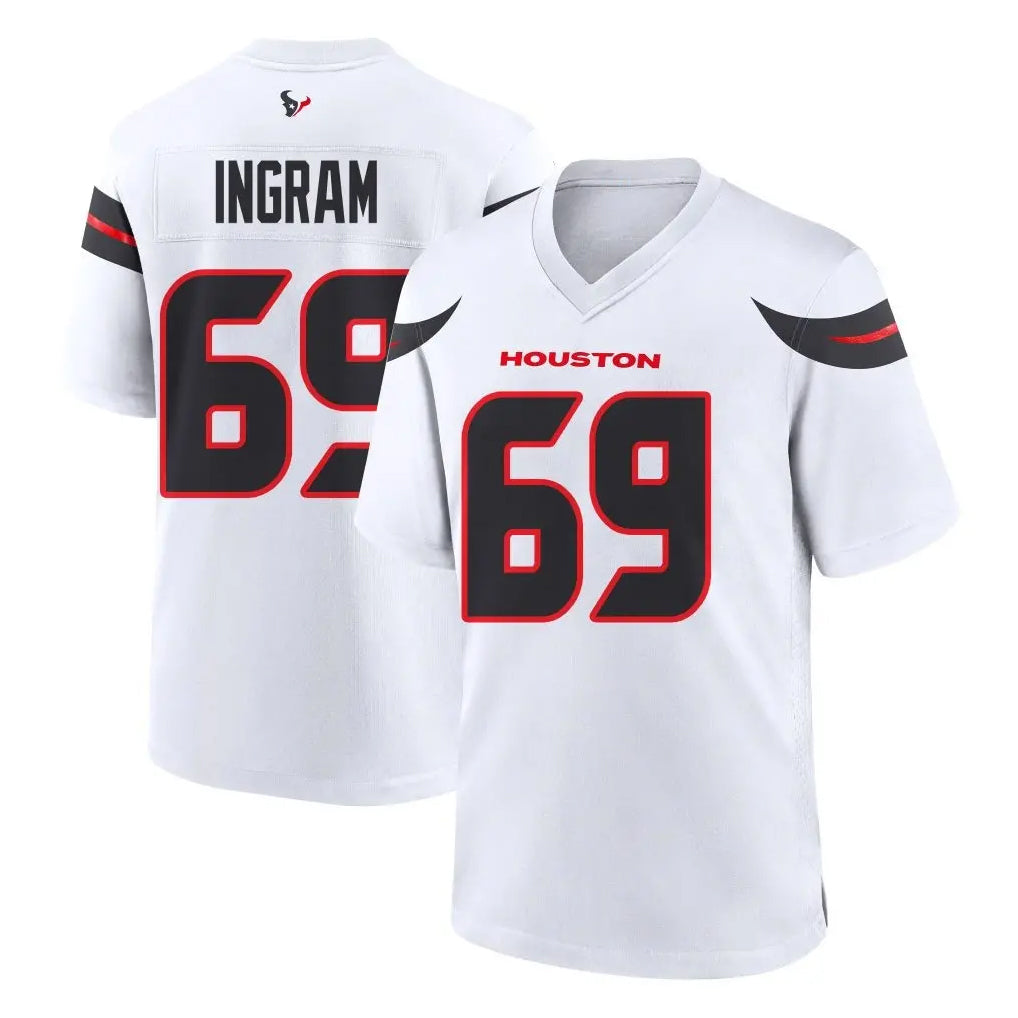 Rebec H.Texans #69 Ed Ingram Player White Home Game Stitched Jerseys