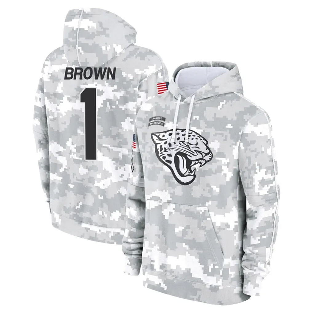 Rebec J.Jaguars #1 Montaric Brown Player Arctic Camo Salute to Service Hoodies Limited Game Stitched Jerseys
