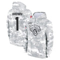 Rebec J.Jaguars #1 Montaric Brown Player Arctic Camo Salute to Service Hoodies Limited Game Stitched Jerseys
