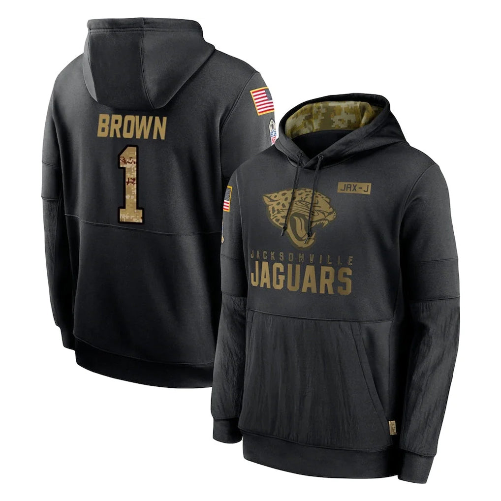 Rebec J.Jaguars #1 Montaric Brown Player Black Salute to Service Hoodies Limited Game Stitched Jerseys