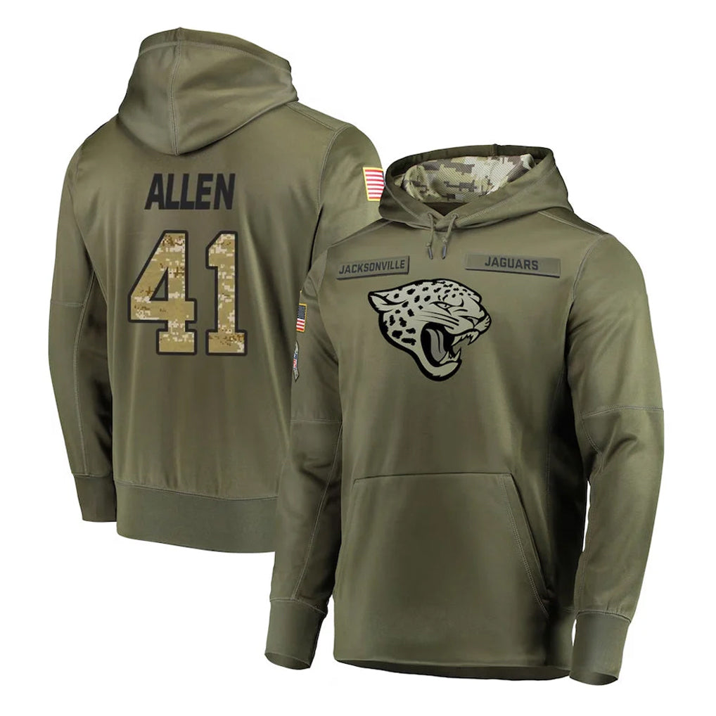 Rebec J.Jaguars #41 Josh Hines-Allen Player Olive Salute to Service Pullover Hoodies Home Game Stitched Jerseys