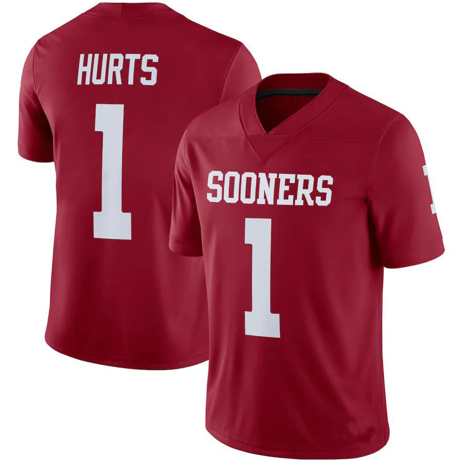 Rebec O.Sooners #1 Jalen Hurts Alumni Player Jersey Crimson Football Jersey Stitched American College Jerseys