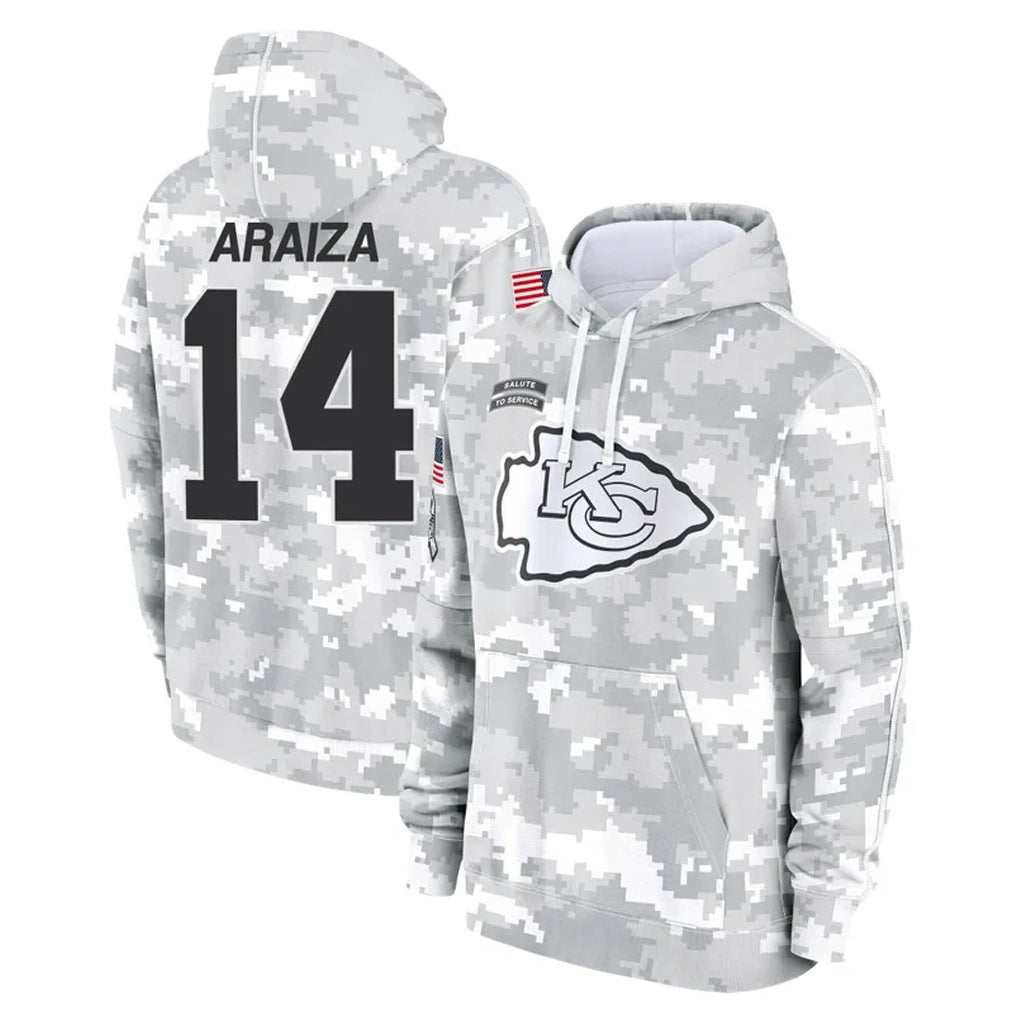 Rebec KC.Chiefs #14 Matt Araiza Player Arctic Camo Salute to Service Hoodies Limited Game Stitched Jerseys