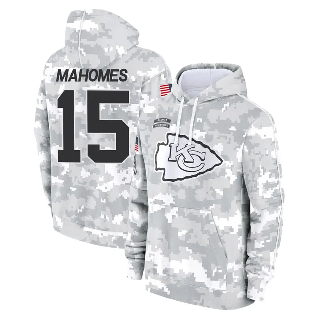 Rebec KC.Chiefs #15 Patrick Mahomes Player Arctic Camo Salute to Service Hoodies Limited Game Stitched Jerseys