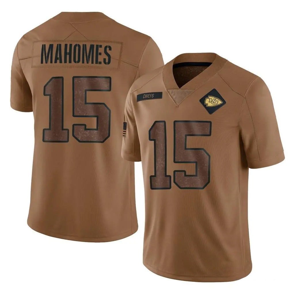 Rebec KC.Chiefs #15 Patrick Mahomes Player Brown Salute To Service Limited Stitched Jerseys